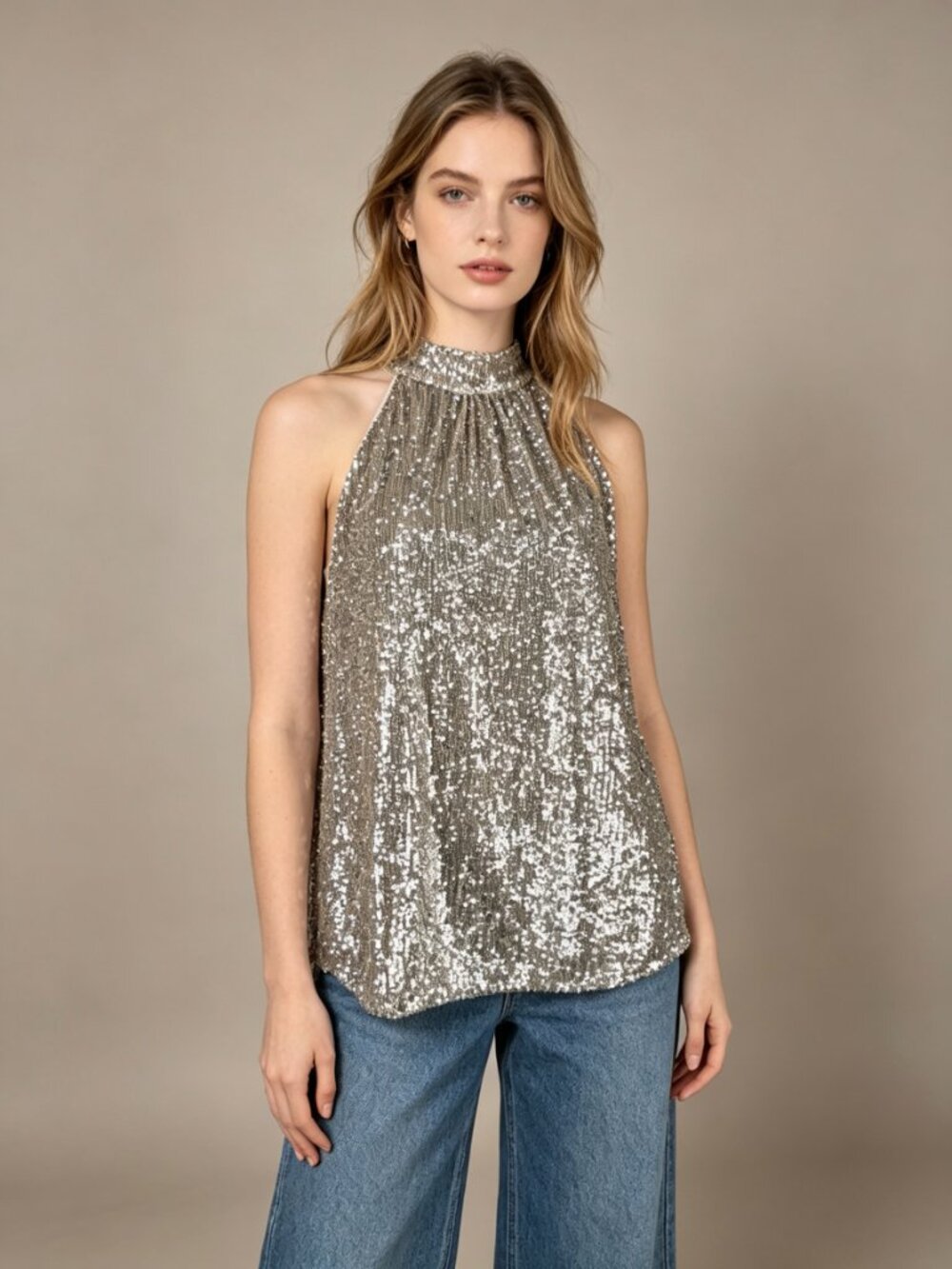 NWOT Mint Velvet Silver Sleeveless Sequins Bow Tie Top Blouse Shirt US10 UK14